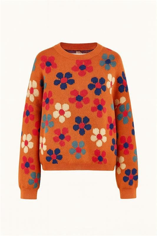 3D knit sweater with a floral pattern