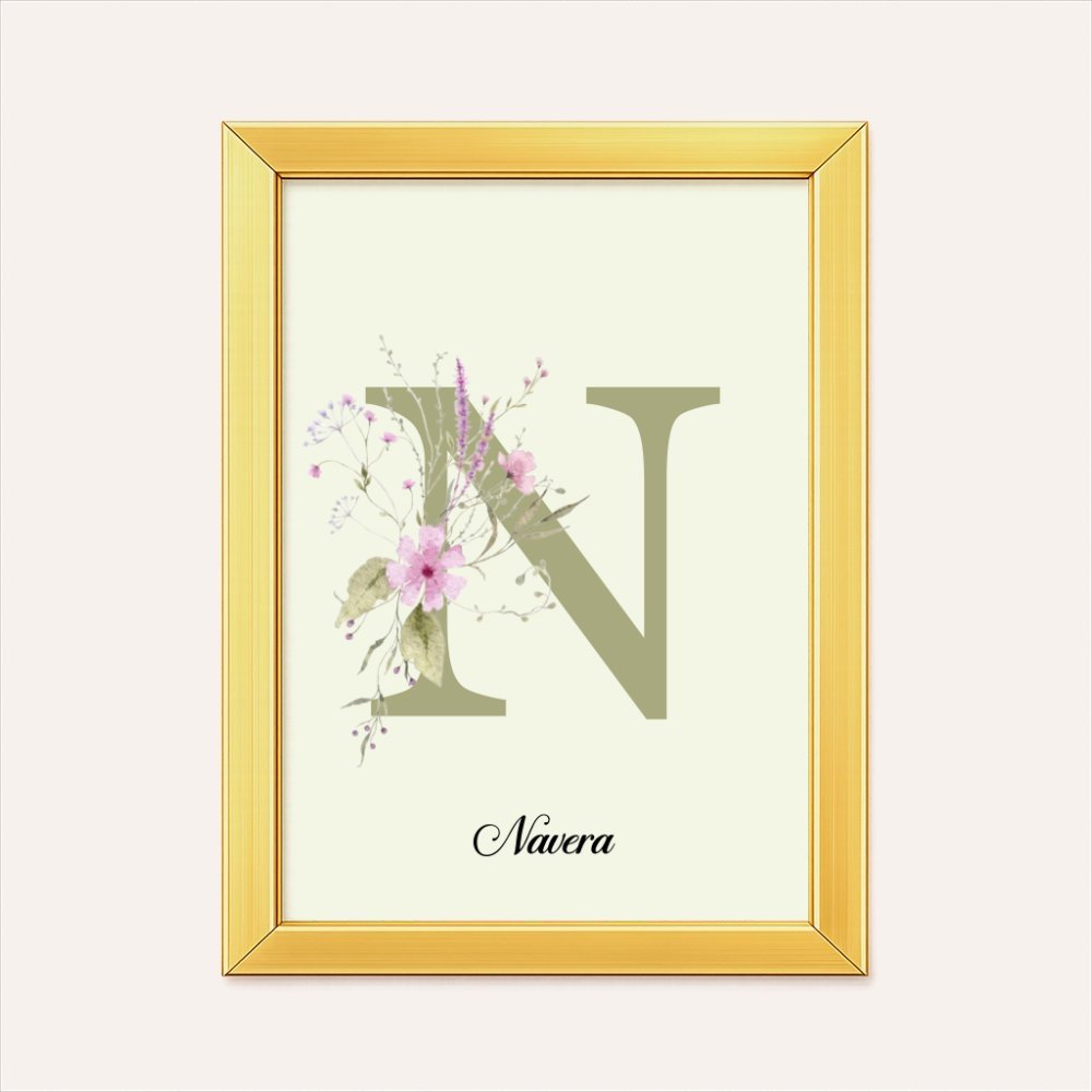 Gold frame with a floral initial and personalised name