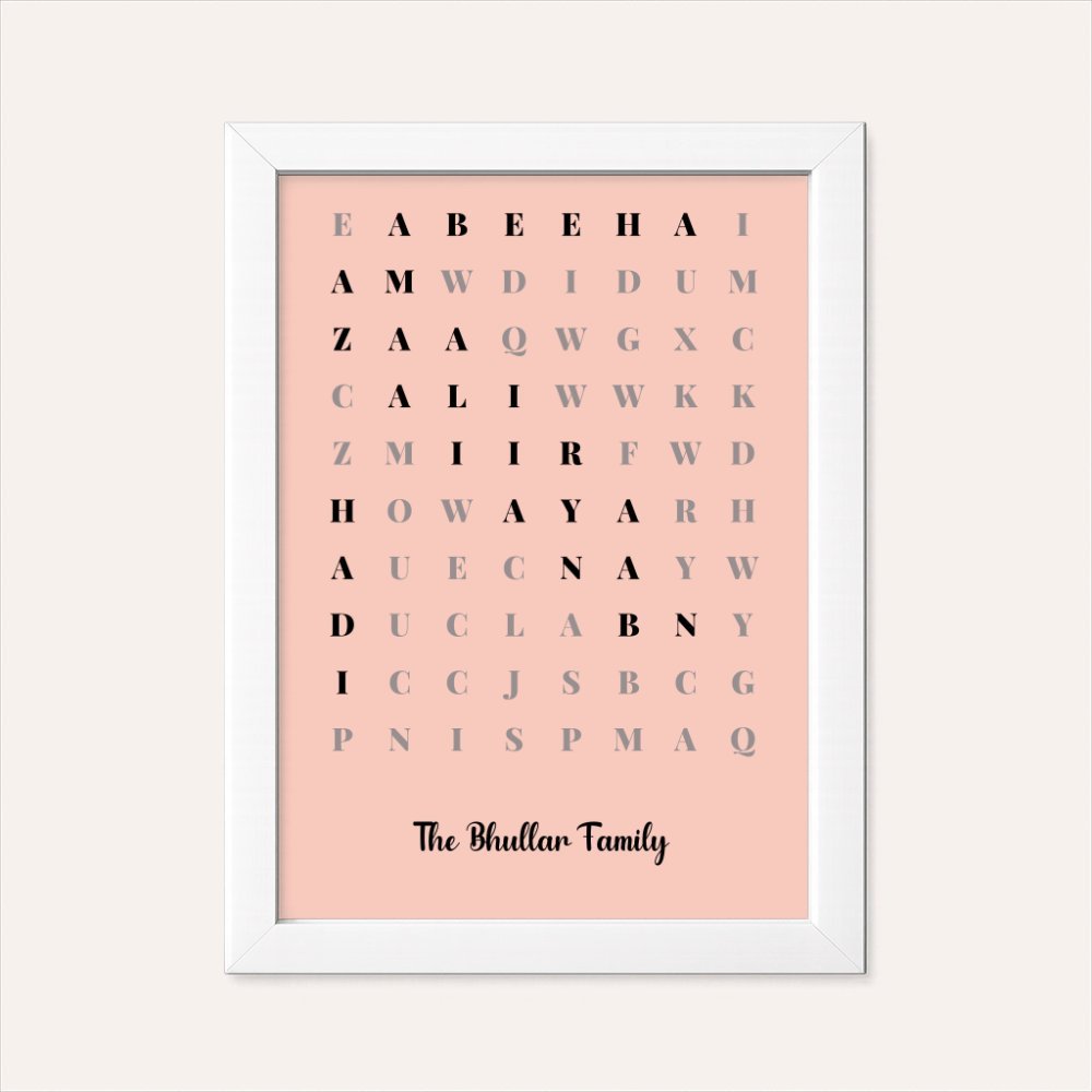 Personalised family-name word search frame